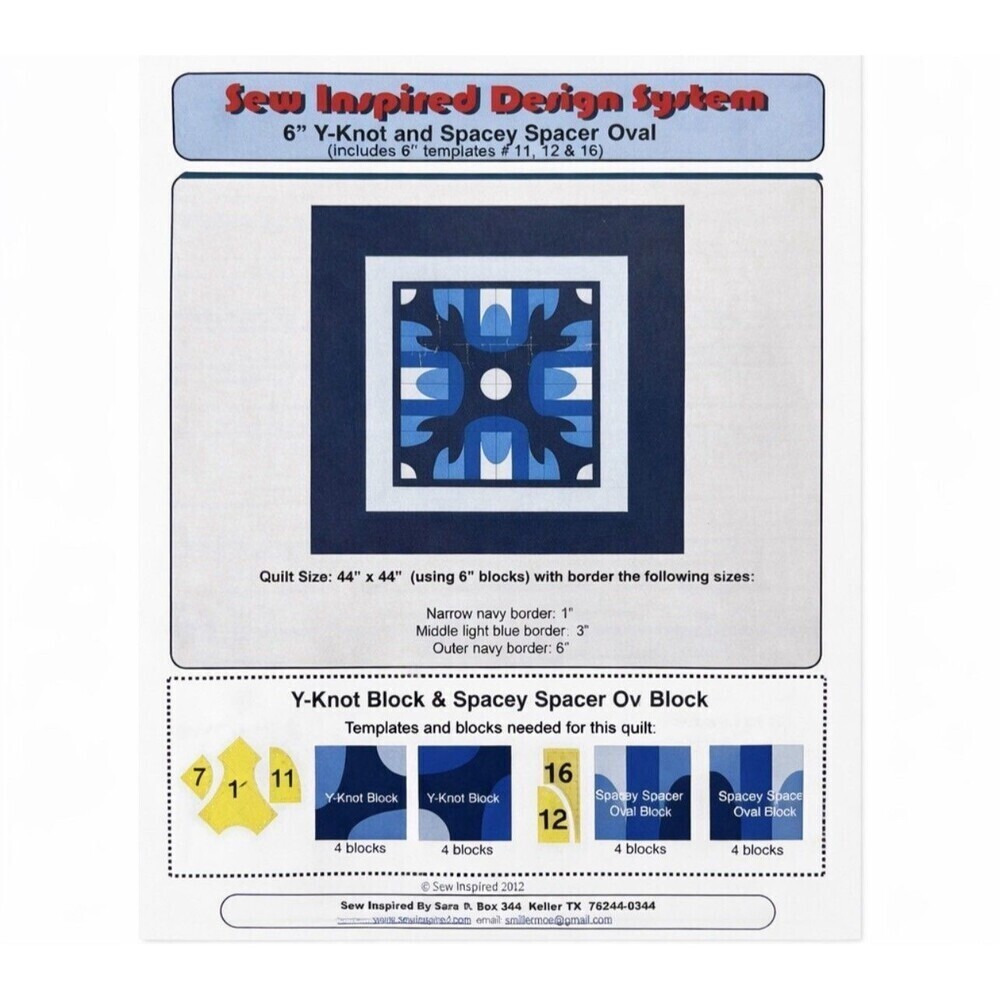 Sew Inspired by Sara Moe 6" Y-Knot and Spacey Spacer Oval Templates 11, 12, 16